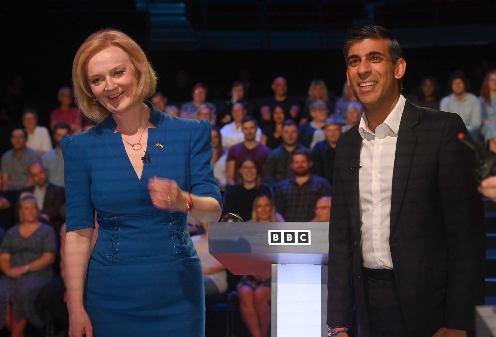 Liz Truss and Rishi Sunak before taking part in the BBC1 Conservative leadership debate (Jeff Overs/BBC)