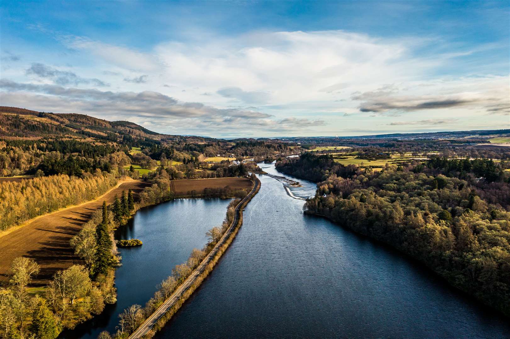 A drone captures the sheer scale of the Caledonian Canal at Dochgarroch.