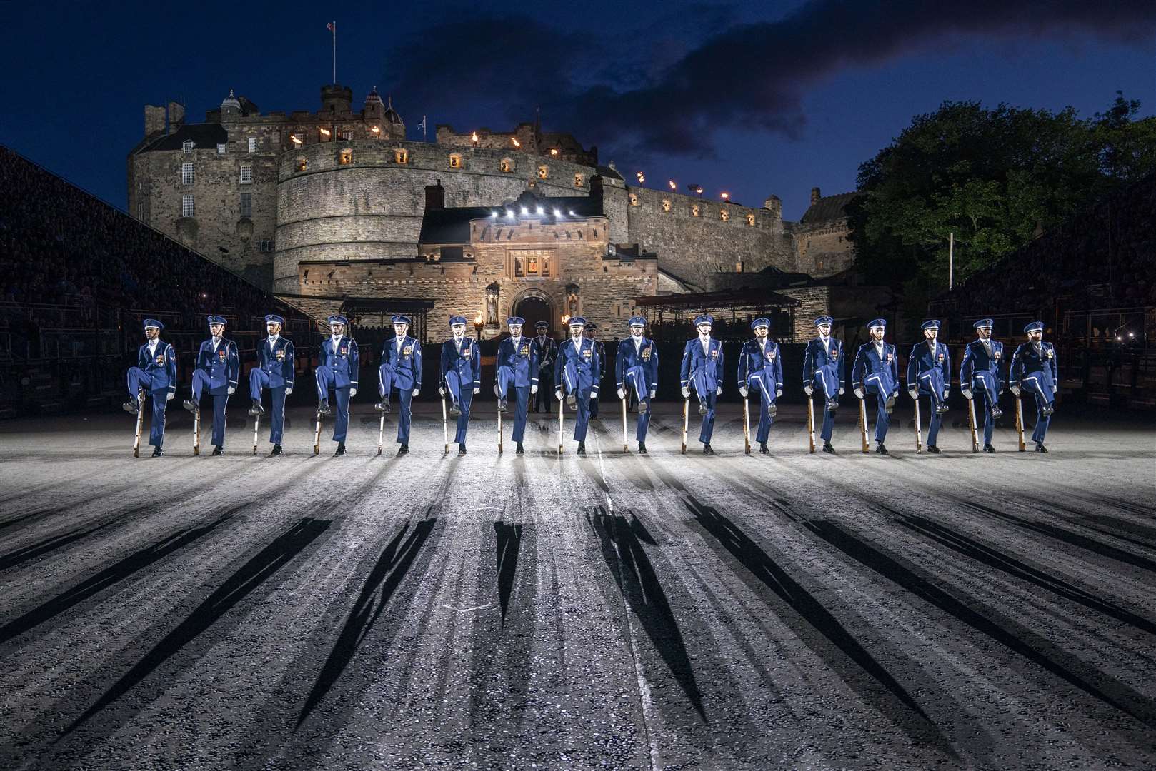 Members of the US Air Force Honor Guard Drill Team perform on the esplanade (Jane Barlow/PA)