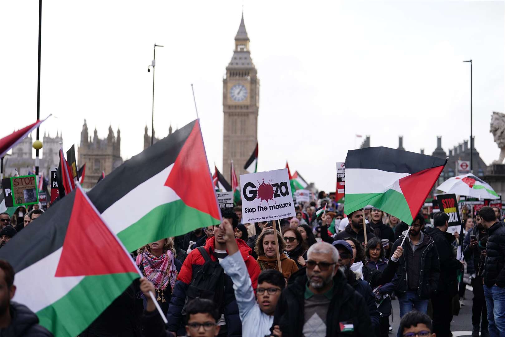 Protesters during a pro-Palestine march organised by Palestine Solidarity Campaign in central London last month (Jordan Pettitt/PA)