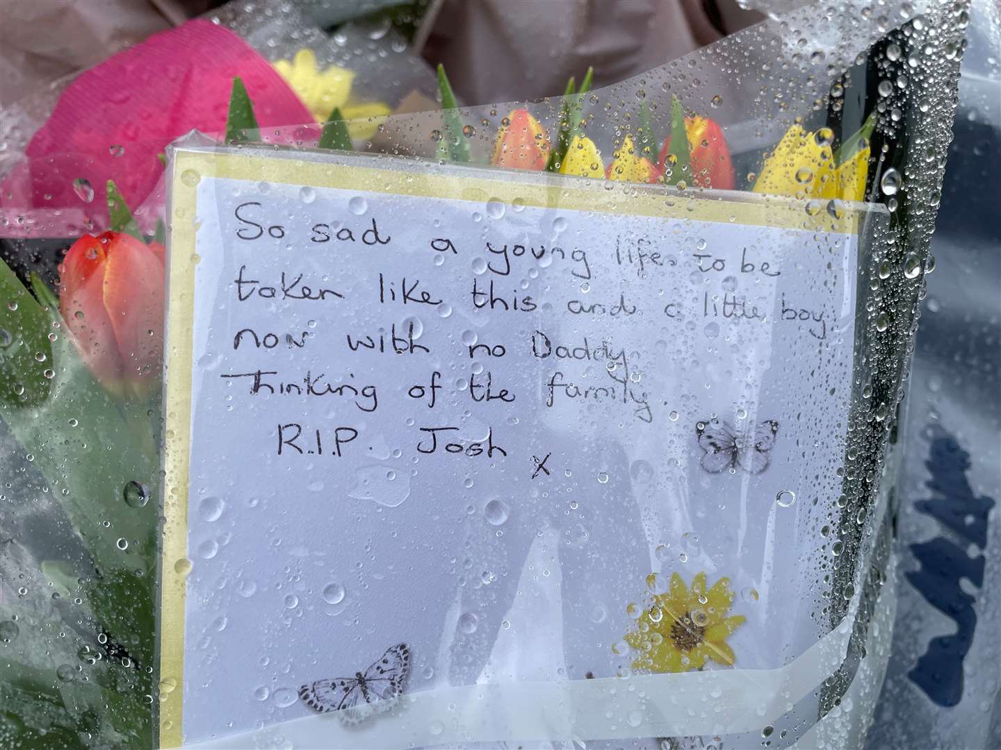 A floral tribute left to Josh Dunmore in Bluntisham (Sam Russell/PA)