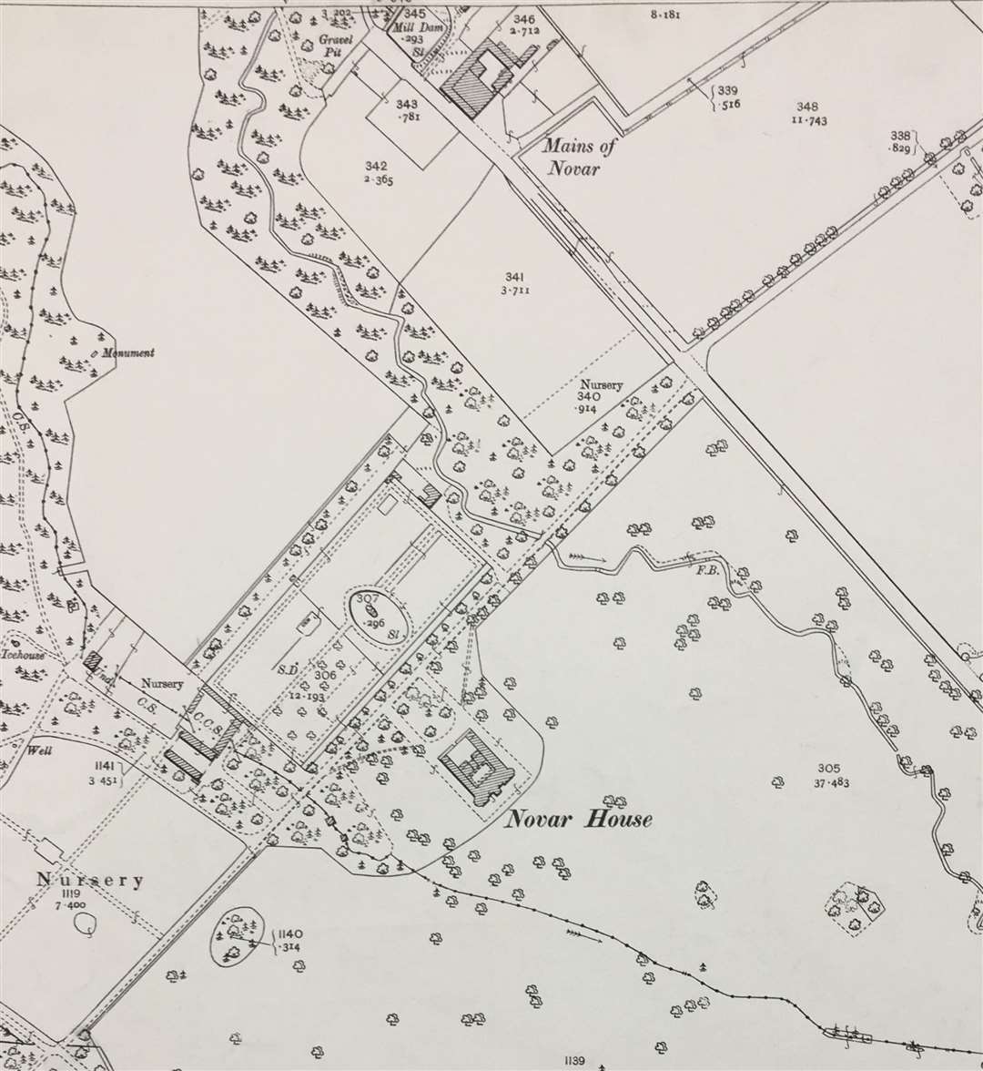 An Ordnance Survey map showing Novar House, sheet LXV.10, 1906.