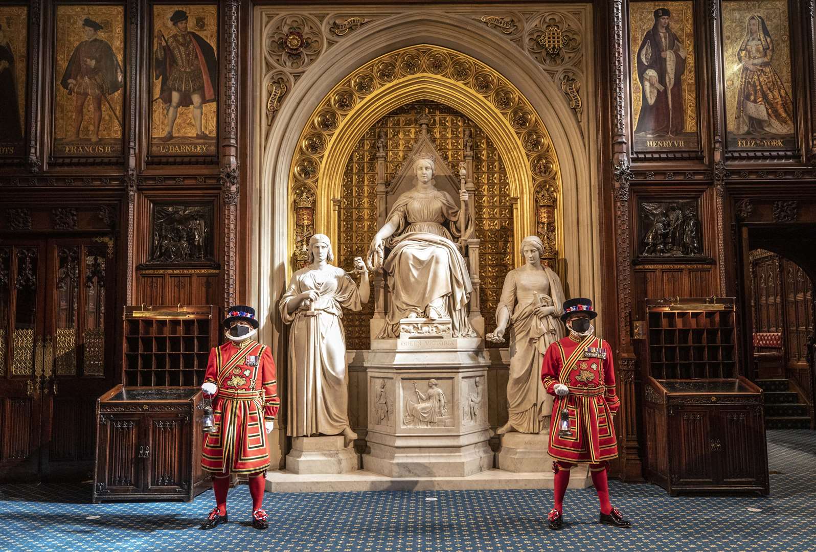 Yeomen Warders outside the House of Lords during the ceremonial search of the Palace of Westminster ahead of the State Opening of Parliament (Richard Pohle/The Times/PA)