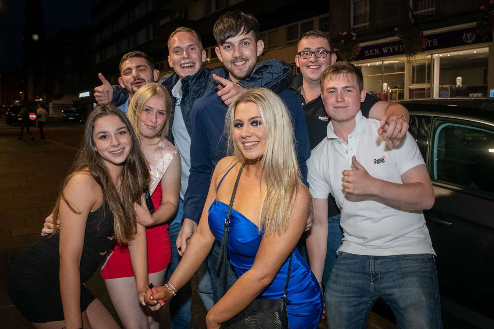 Birthday night out for Sarah Hart (red dress) and James macdonald (fourth left). Picture: Callum Mackay..
