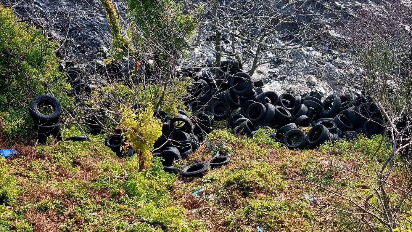 Hundreds of tyres were dumped on the shores of Loch Ness.