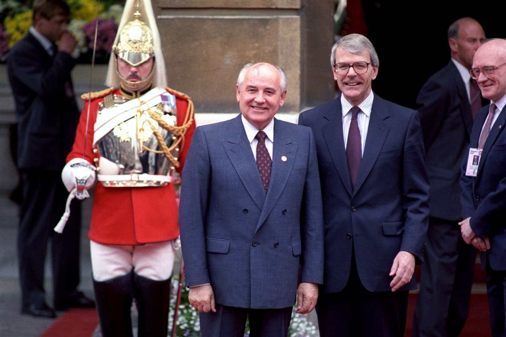 Mikhail Gorbachev is welcomed by John Major (Jim James/PA)