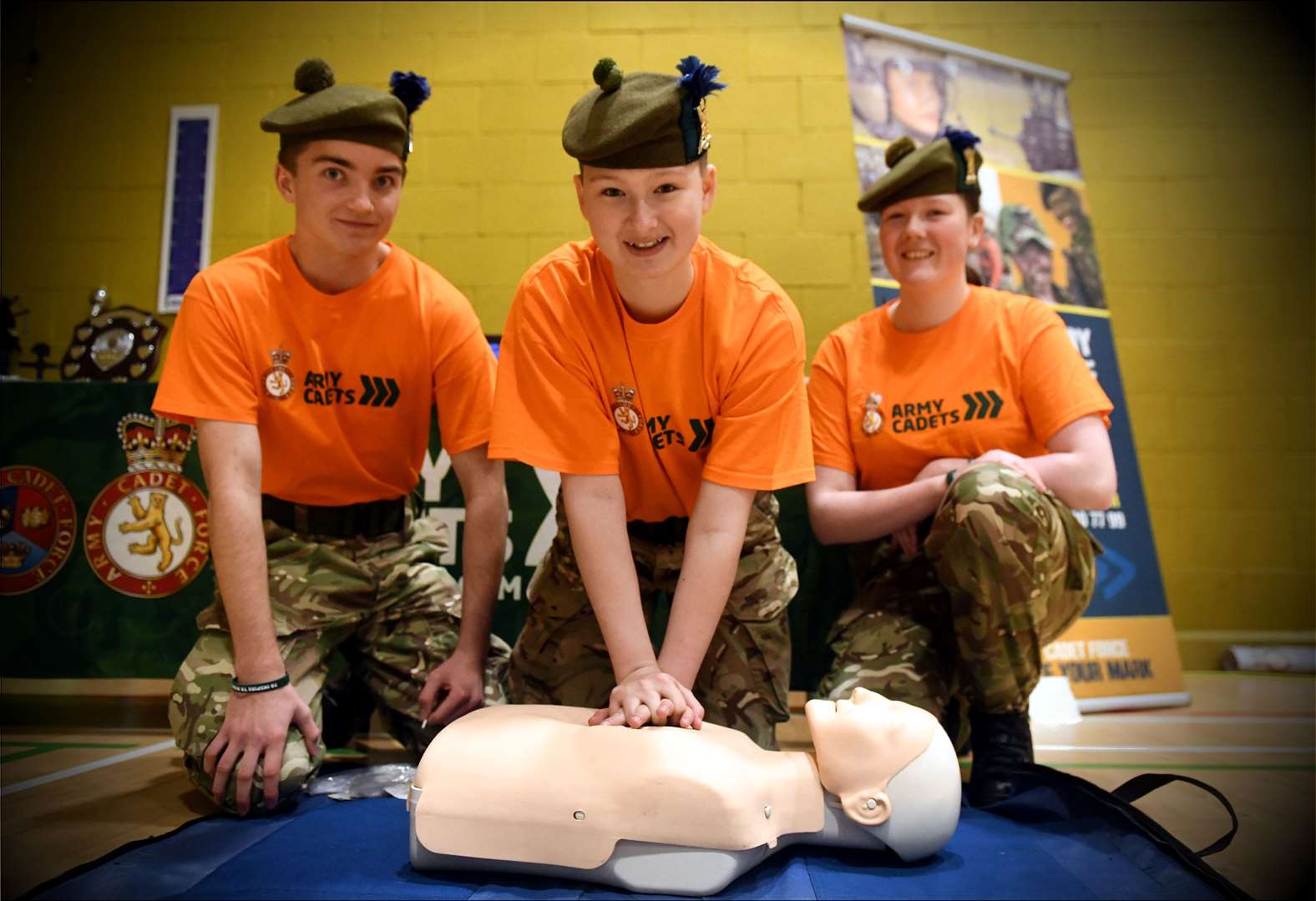 Angus Harrison, Eden Wilson and Alex Macdonald of Fortrose and Inverness Cadets learn important skills. Picture: James Mackenzie