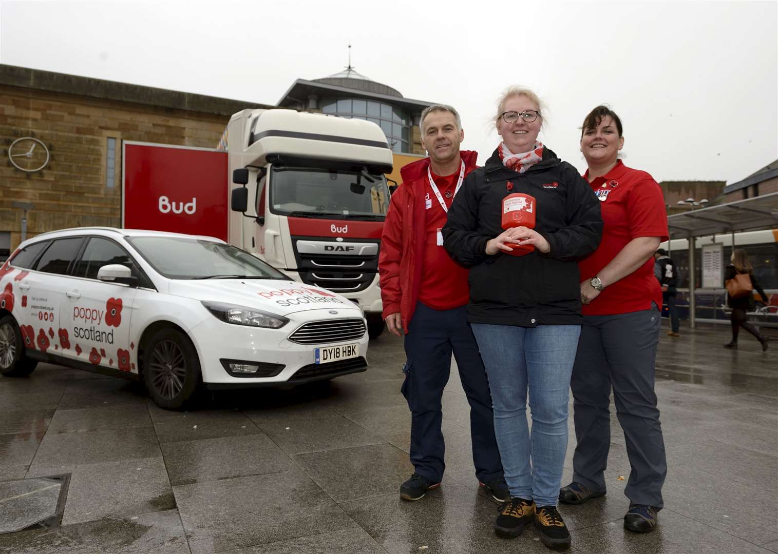 Members of the Bud crew Colin Telfer, Francis Beveridge and Laura O'Neil welcomed visitors to the lorry in Falcon Square. Picture: James MacKenzie