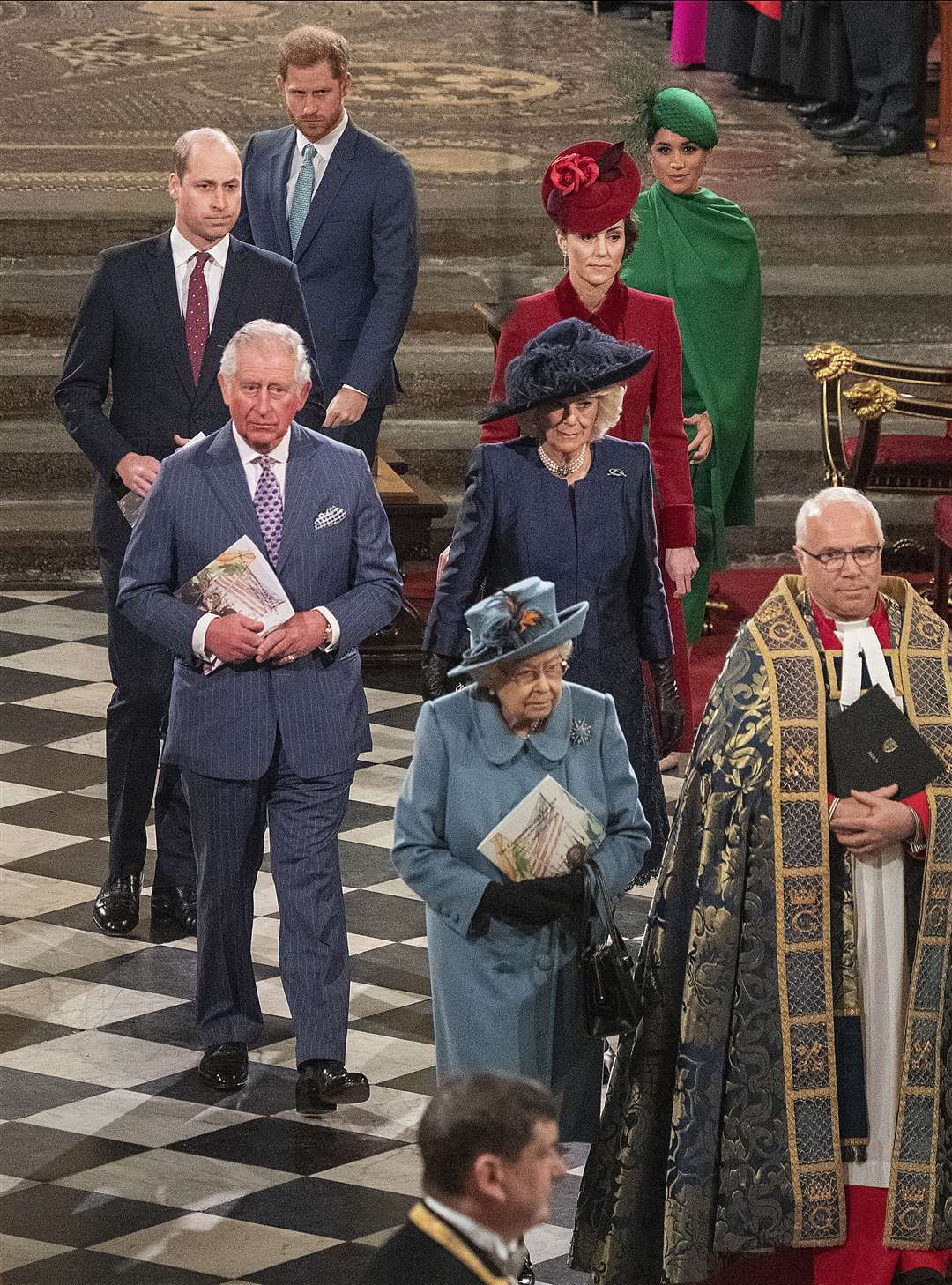 The Queen and the royal family at the Commonwealth Day service – the Duke and Duchess of Sussex’s final official engagement before Megxit (Phil Harris/Daily Mirror/PA)