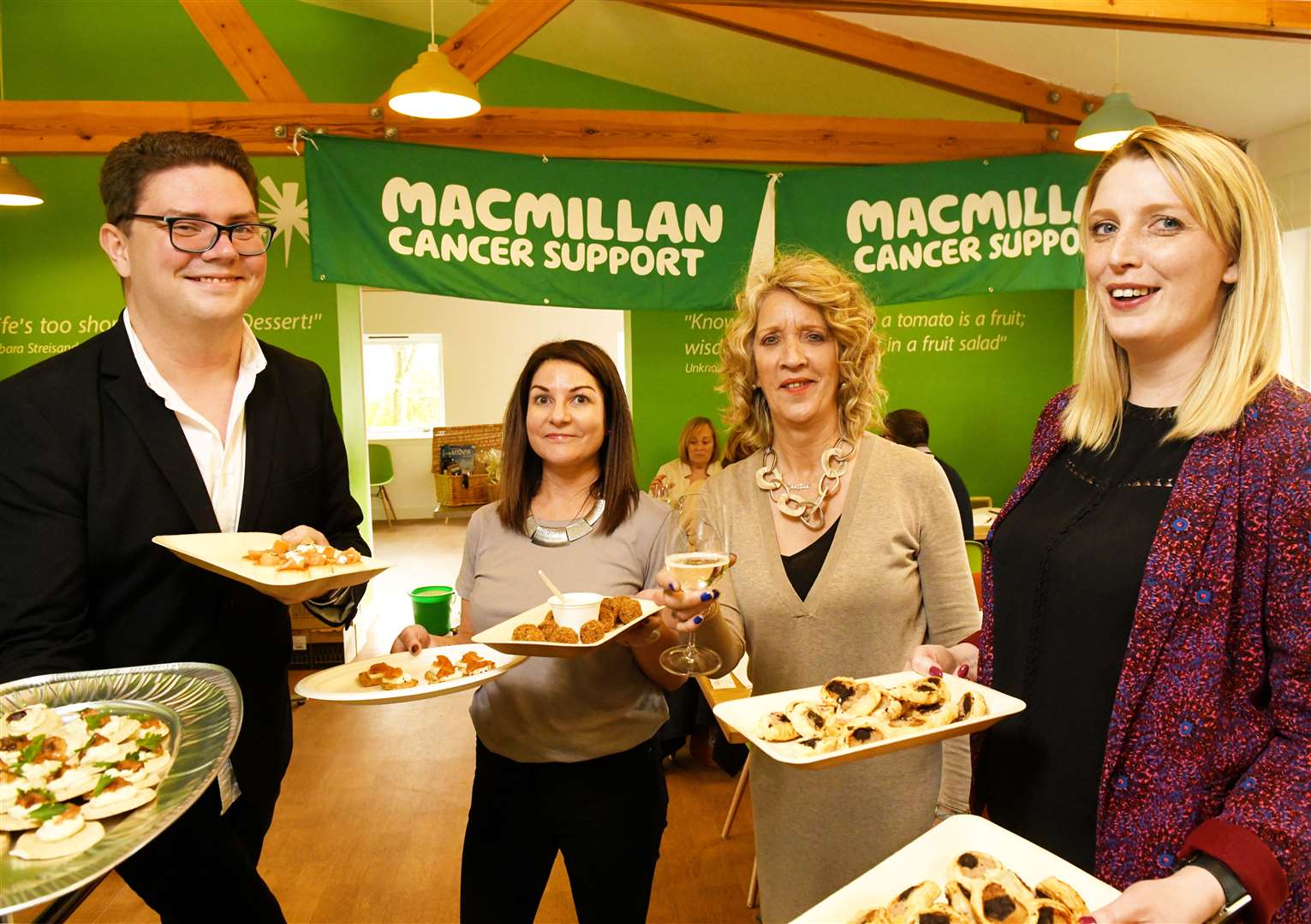 Cheese and wine night at the Inverness Botanic Garden Centre to raise money for Macmillan Cancer Support: Darrel Paterson, Lyndsey Kelman, Chris Khan and Tracey Gill, event organisers. Picture: James Mackenzie.