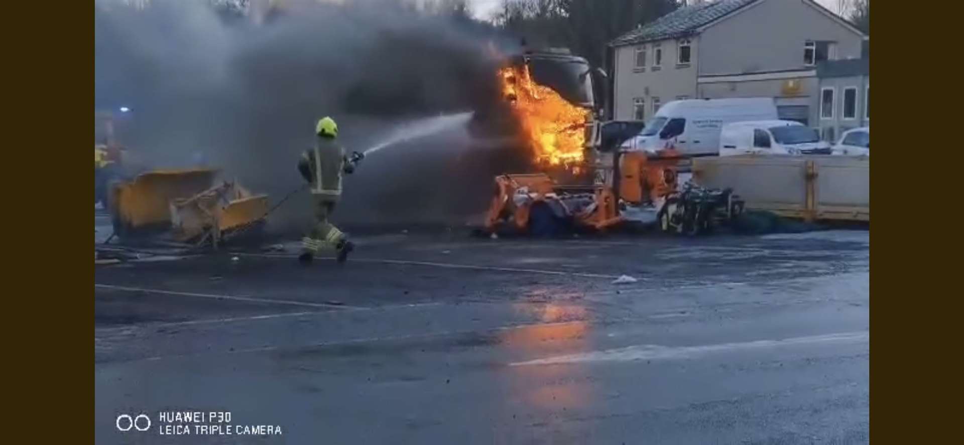 Still from the gritter fire video in Inverness.