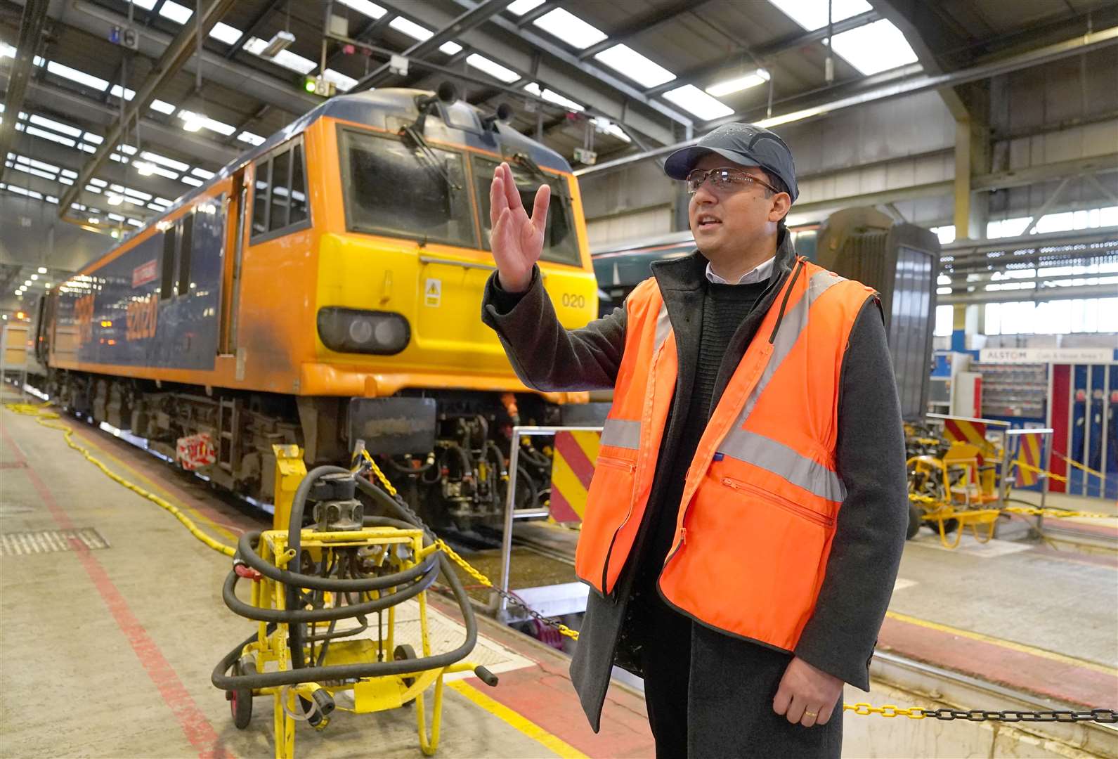 Scottish Labour leader Anas Sarwar visited Alstom Transport Service Traincare rail maintenance depot in Glasgow (Andrew Milligan/PA)