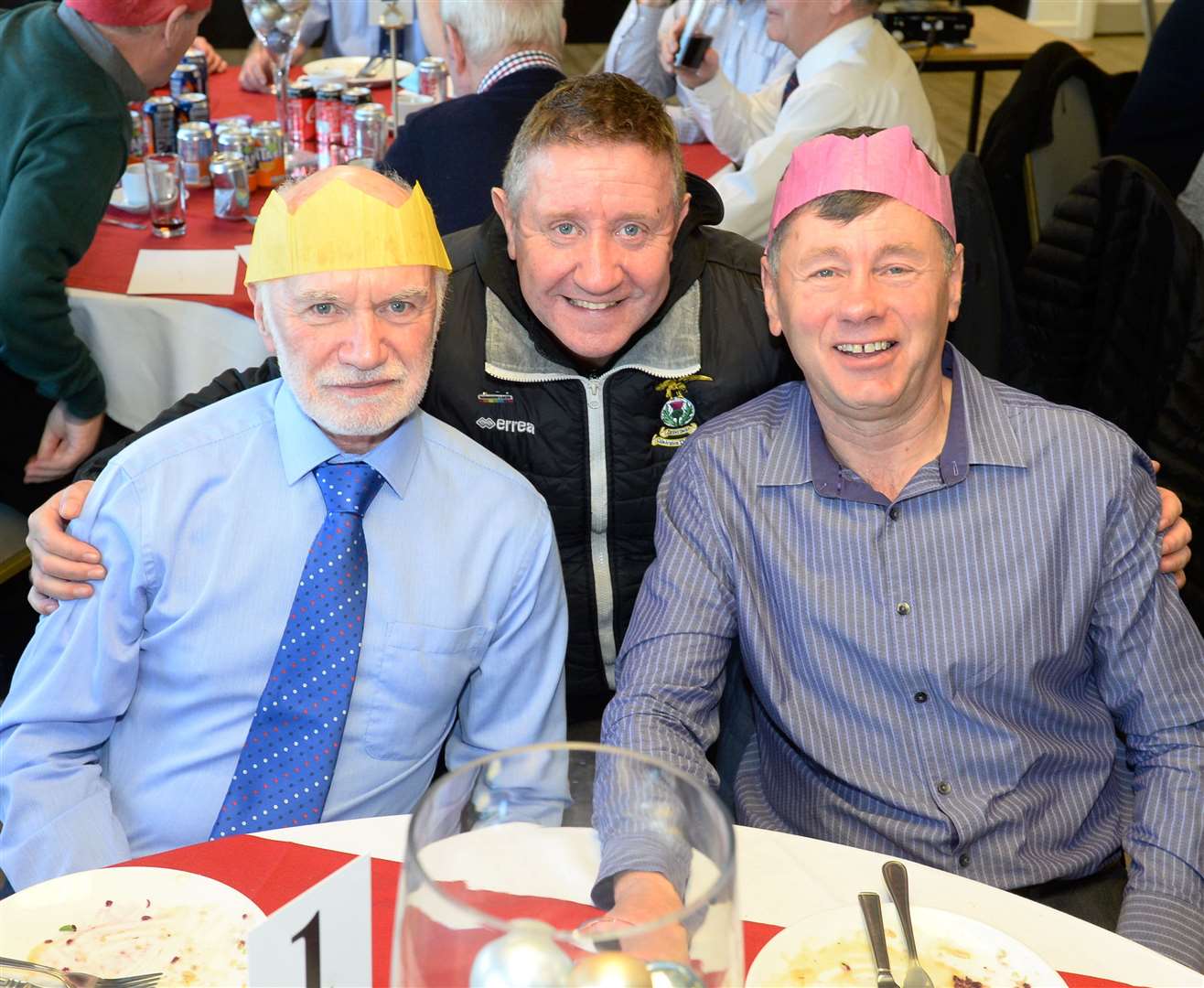 Inverness Caledonian Thistle hold a Festive Friends Christmas meal. Andy Grant, John Robertson and David Mulroy. Picture: Gary Anthony.