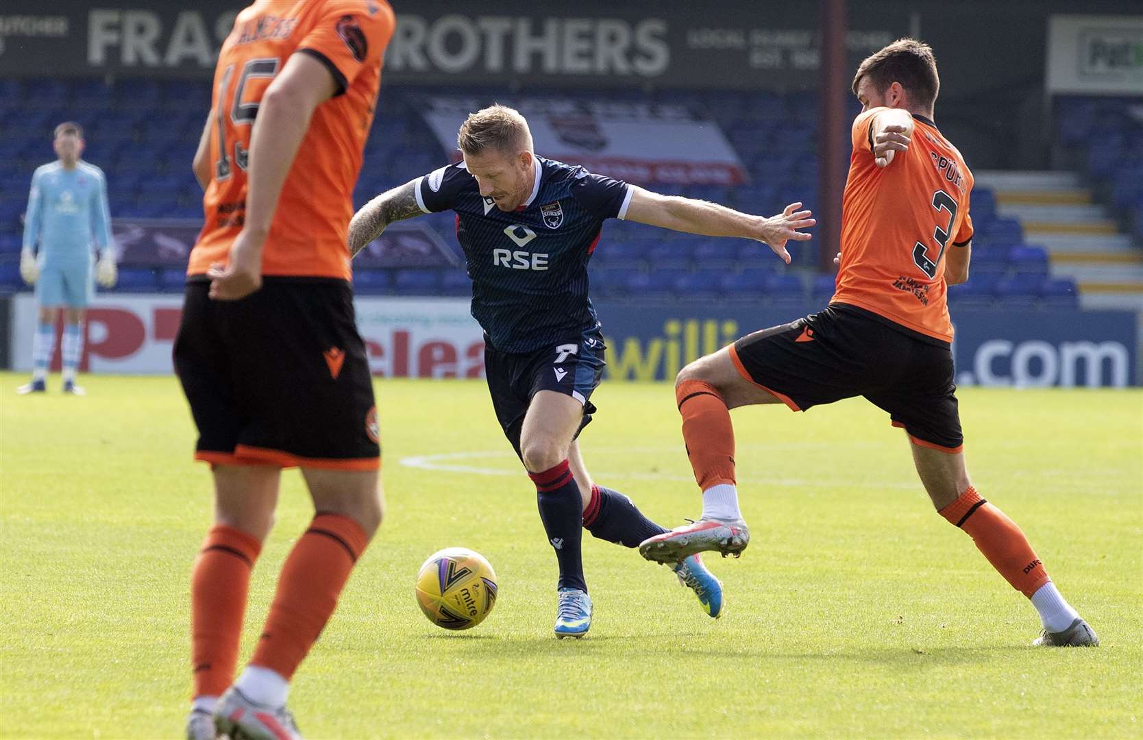 Picture - Ken Macpherson, Inverness. Ross County(1) v Dundee United(2). 15.08.20. Ross County's Michael Gardyne gets away from Dundee Utd's Adrian Sporle.