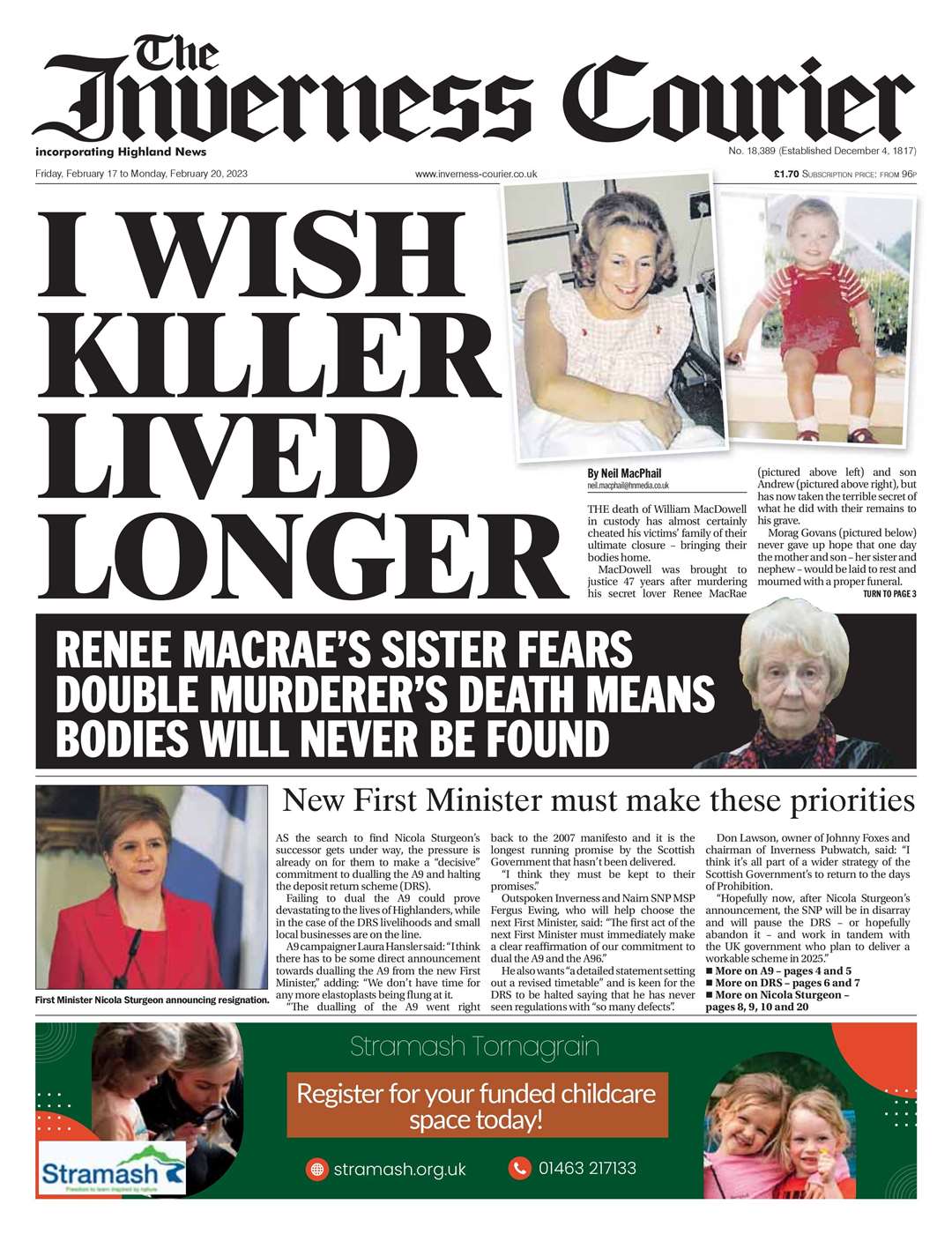 The Inverness Courier, February 17, front page.