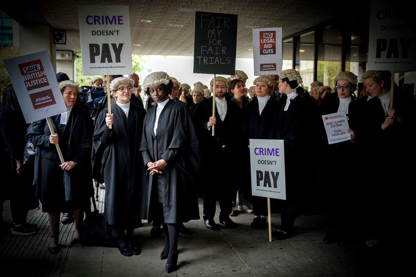 Barristers outside Manchester Crown Court on Monday (Peter Byrne/PA)