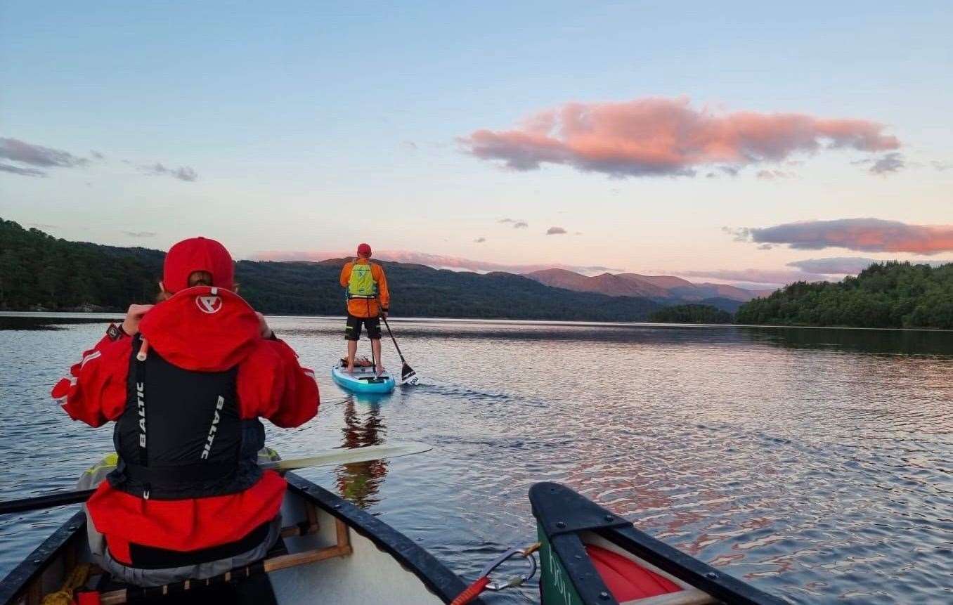 Enjoying the sun rise over Loch Beinn a’ Mheadhoin near Glen Affric during the 24-hour fundraising challenge for Munlochy Animal Aid.