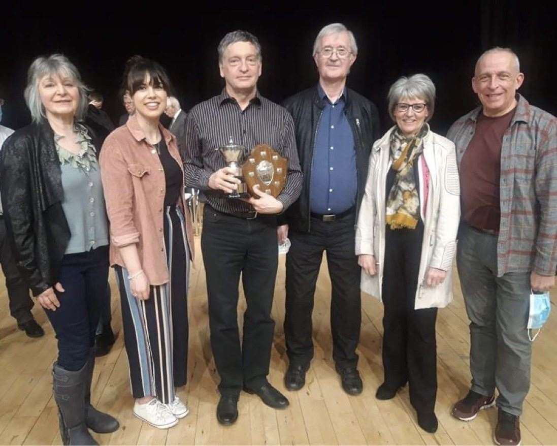 The Florians' team with the trophies – from left – Christine Fletcher, Morag Russell, director Geoff Burns, Ian Shearer, Aileen Hendry and Nicholas Nicol.