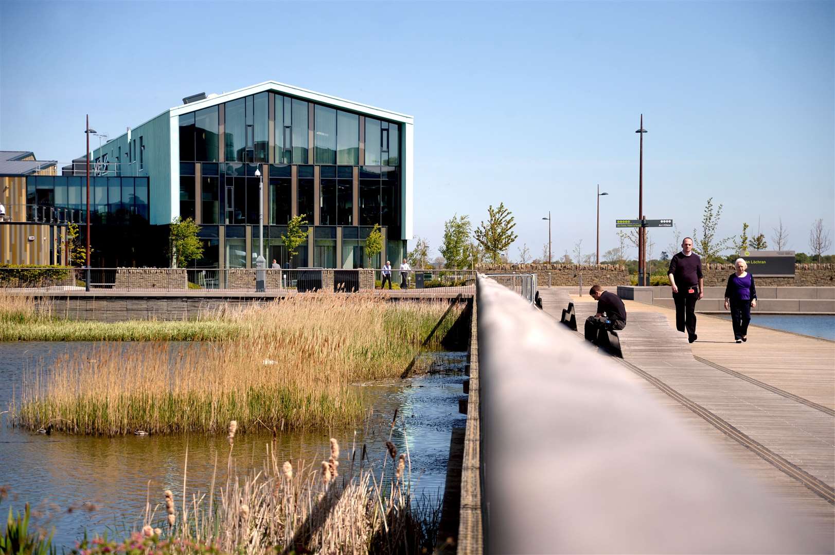 People often walk, run or cycle at Inverness Campus.