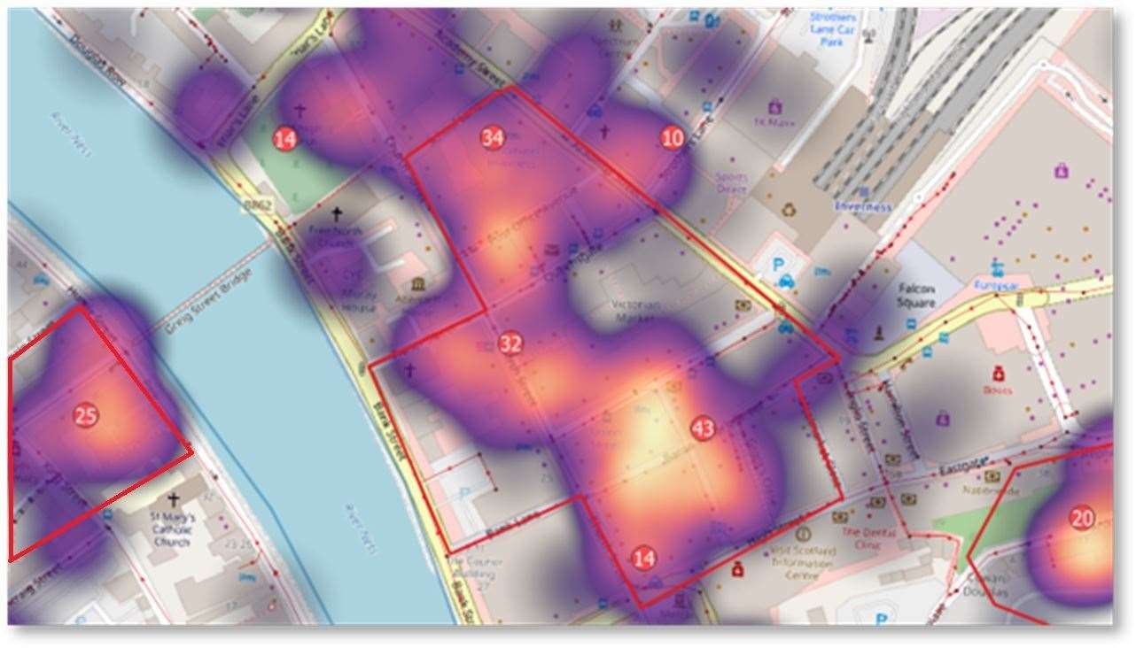 A map reveals the sewer choke hotspots in Inverness city centre.