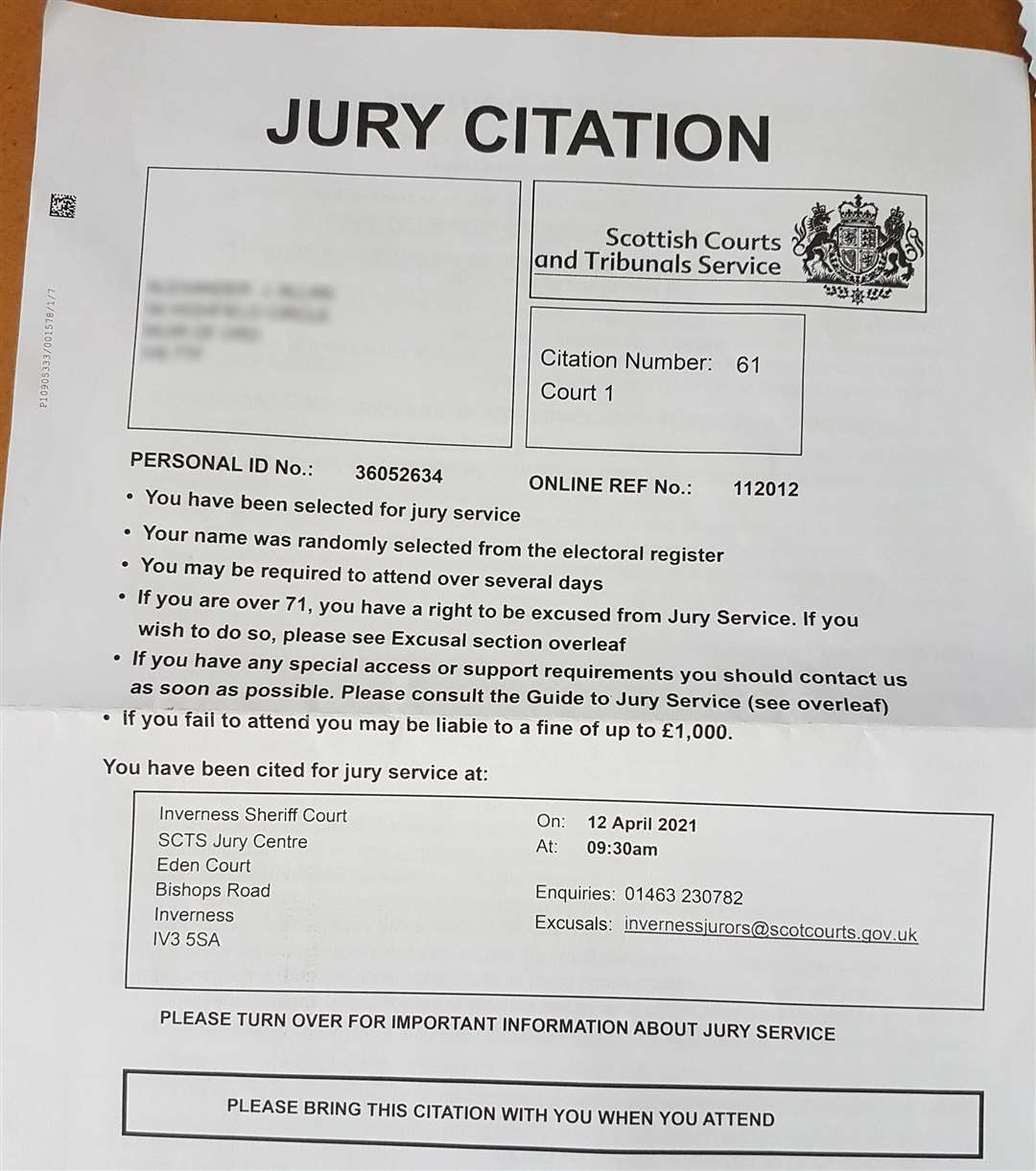 The jury citation letter.