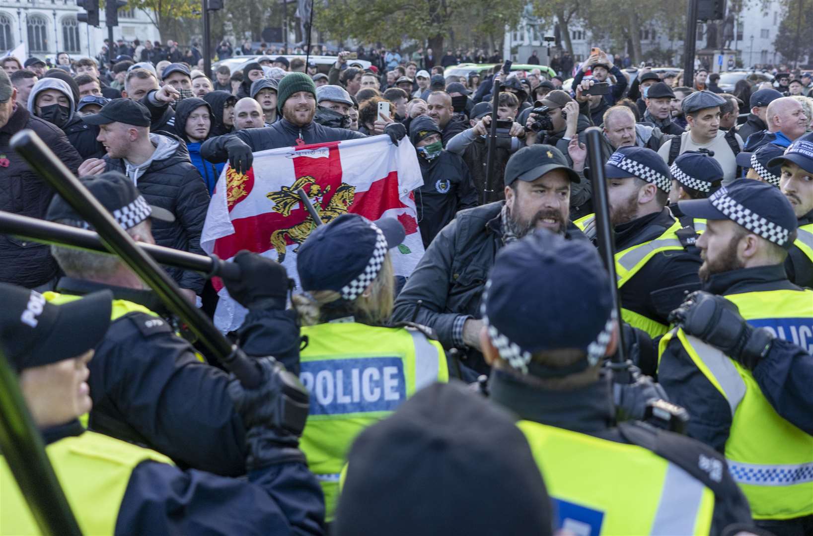 Counter-protesters clash with police in Parliament Square during a pro-Palestinian march (Jeff Moore/PA)