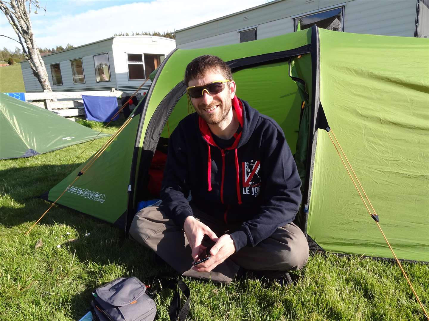 John at a campsite in Lairg on the last few days of the trip.