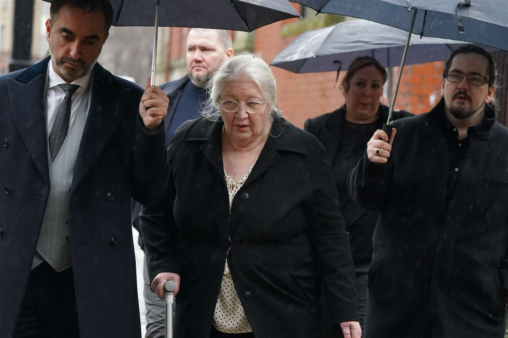 Emma Caldwell’s mother, Margaret, arrives with family at the High Court in Glasgow as the jury resumes its deliberations (Andrew Milligan/PA)