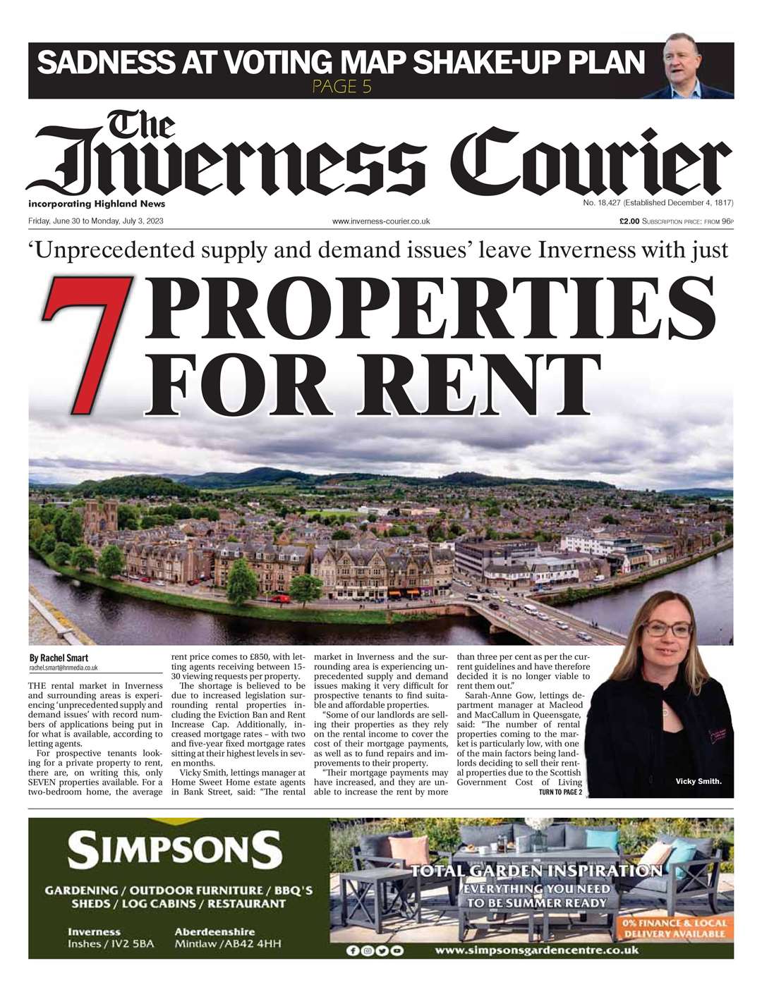 The Inverness Courier, June 30, front page.