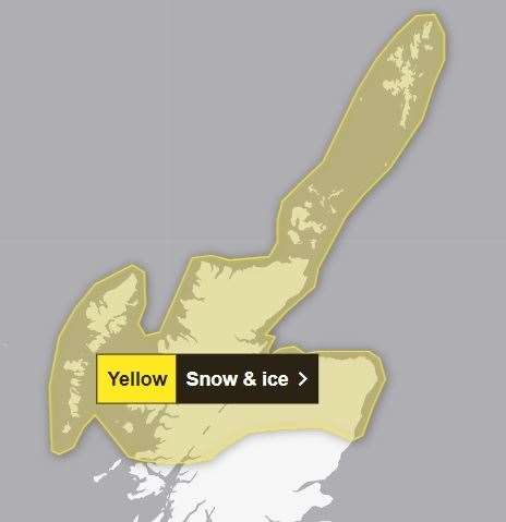 The areas covered by the yellow warning for snow and ice on Sunday. Picture: Met Office.