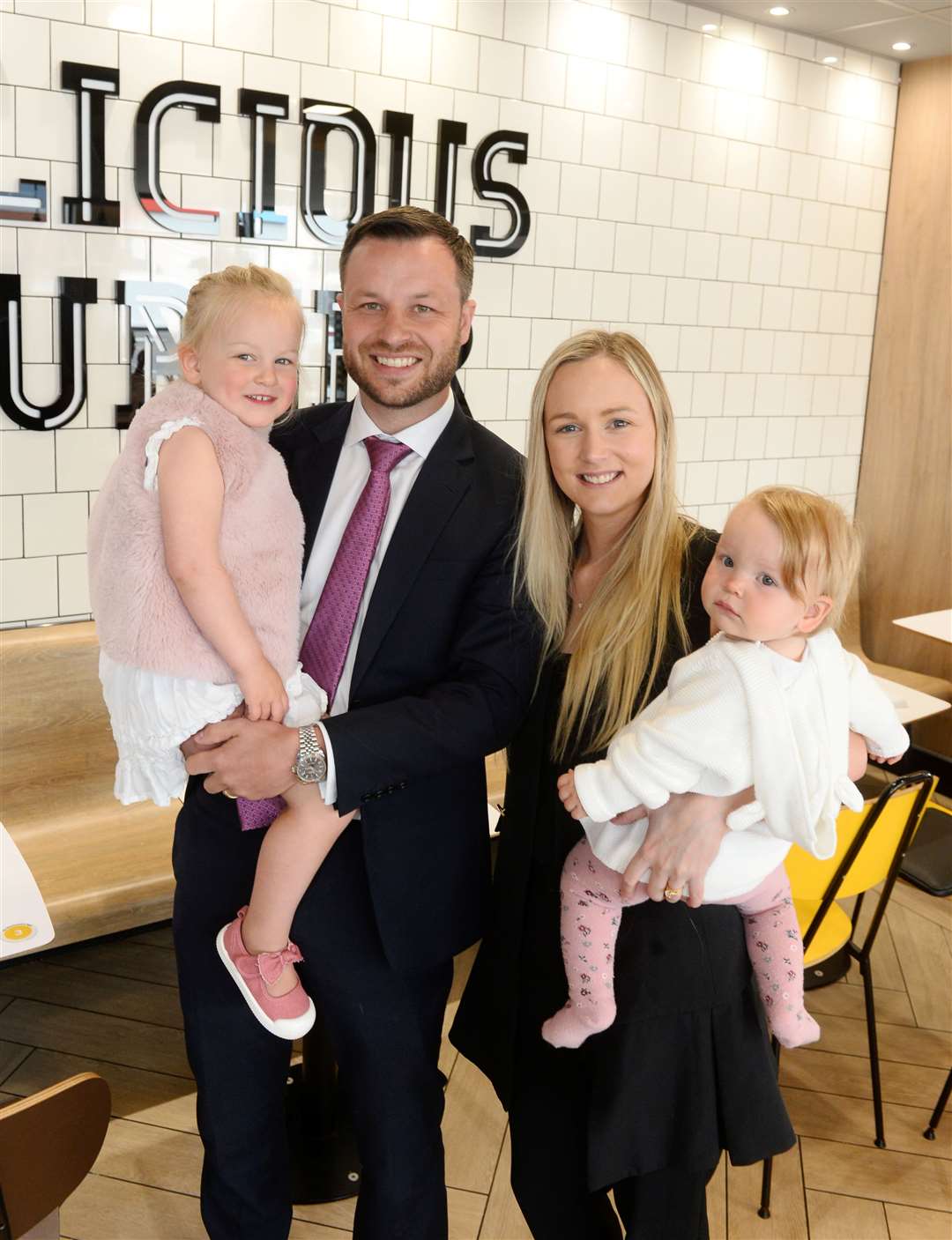 New franchise owner at Nairn McDonald's Iain Fyfe with wife Sarah and children Amelie and Isabella.