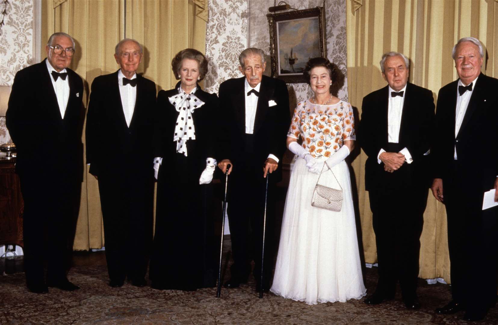 The Queen joined prime minister Margaret Thatcher and former premiers at Downing Street in 1985 to celebrate the 250th anniversary of the residence becoming the London home of PMs (PA)