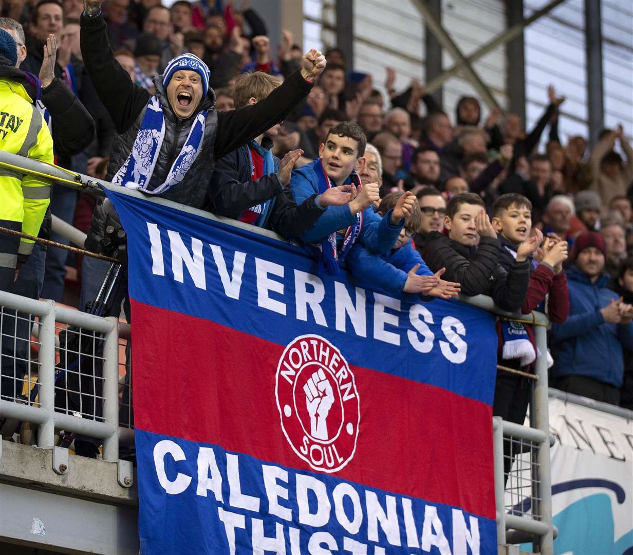 Some of the delighted Inverness fans following the quarter final win at Dundee United.