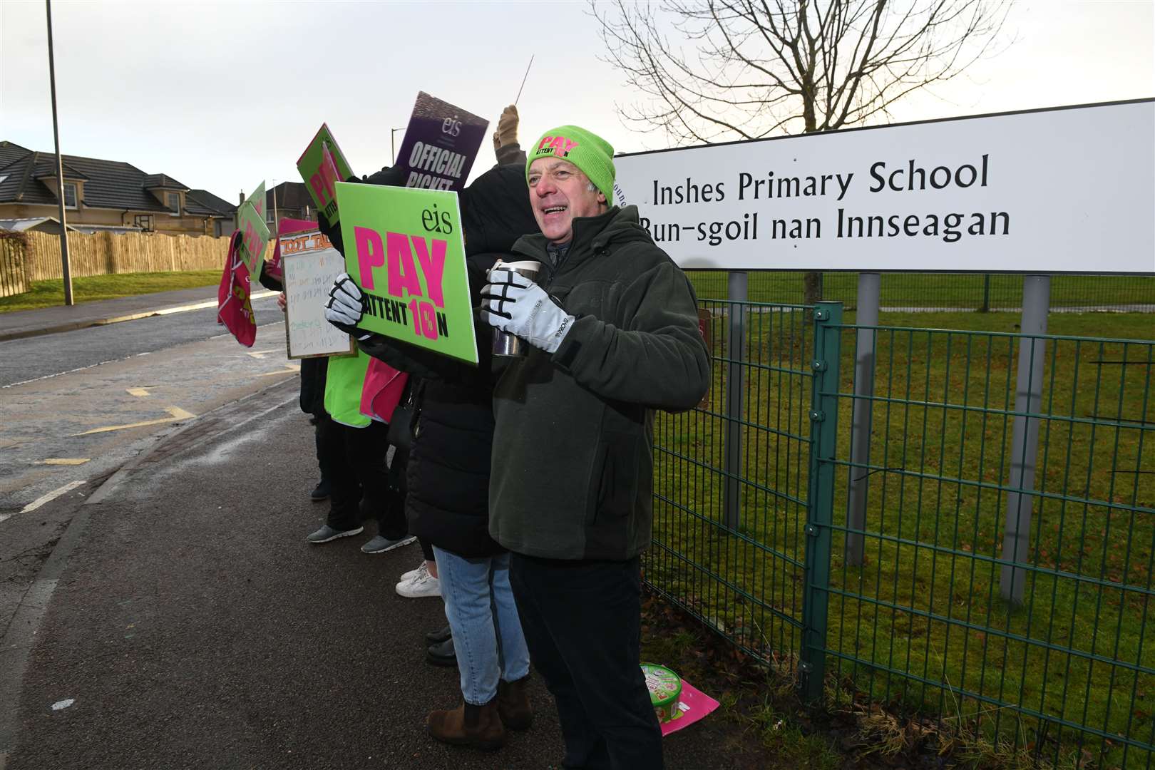 Brian Macdonald with other teachers from Inshes and Ness Castle Primary outside Inshes Primary School. Picture: James Mackenzie.