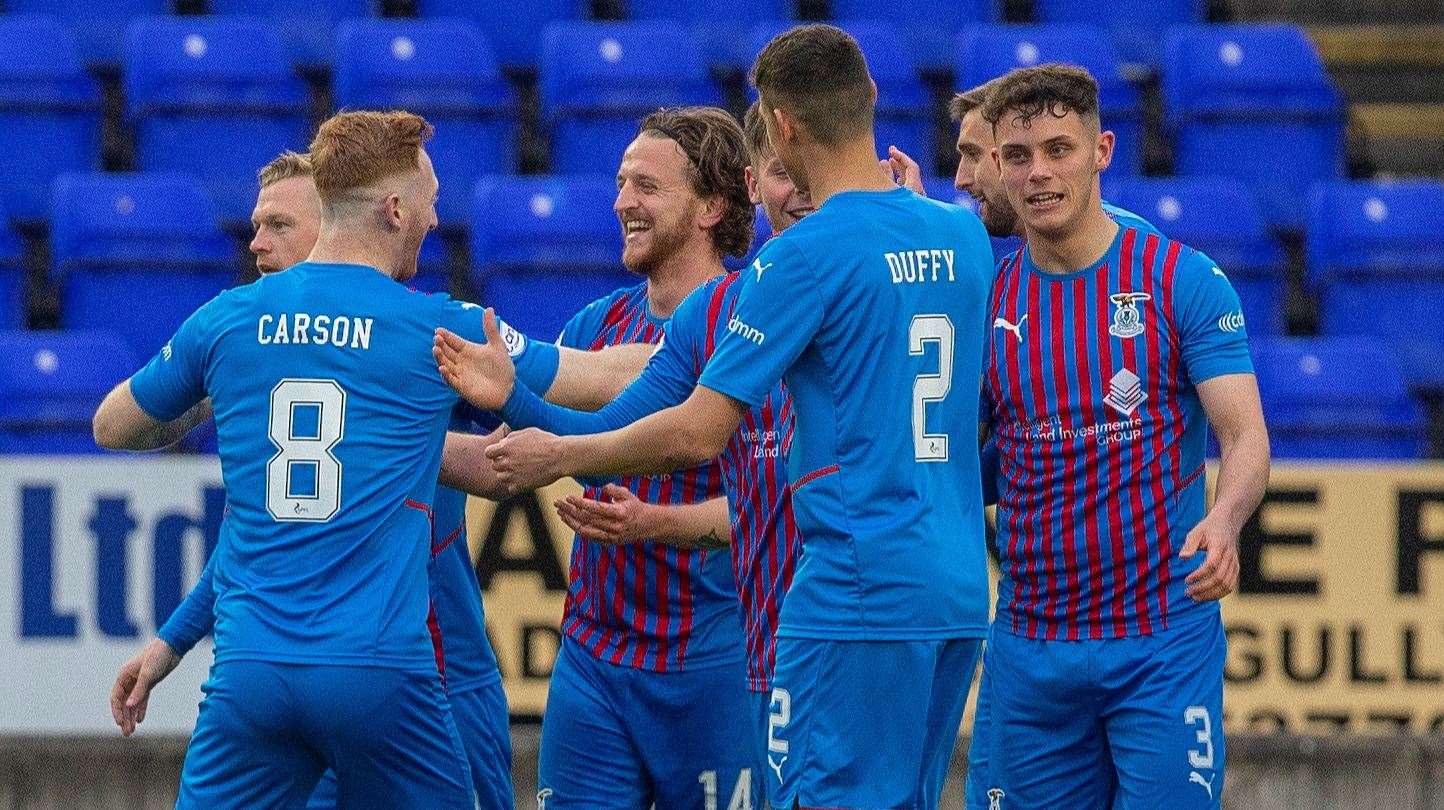 Tom Walsh celebrates his first goal in what would turn out to be his final match for Caley Thistle. Picture: Ken Macpherson