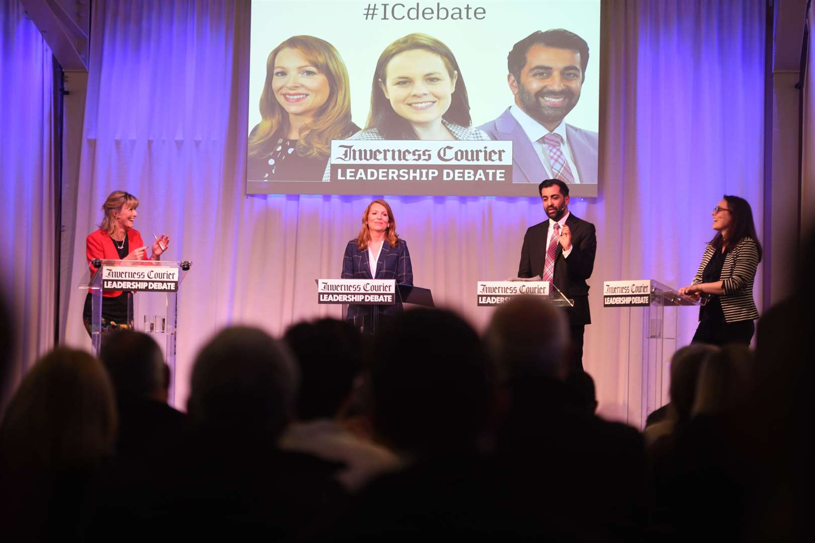 Moderator Nicky Marr and leadership hopefuls Ash Regan, Humza Yousaf and Kate Forbes. Picture: James Mackenzie