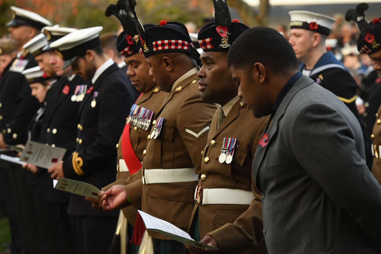 The service at the war memorial included hymns.