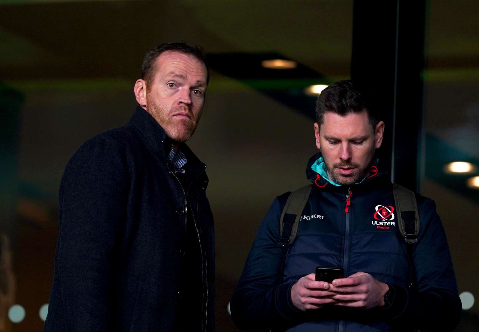 Ulster Rugby chief executive Jonny Petrie, left, in the stands at the Aviva Stadium, Dublin, in 2022 (Brian Lawless/PA)