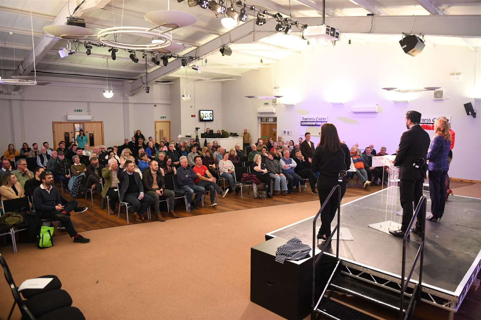 The three leadership candidates in front of the audience. Picture: James Mackenzie.
