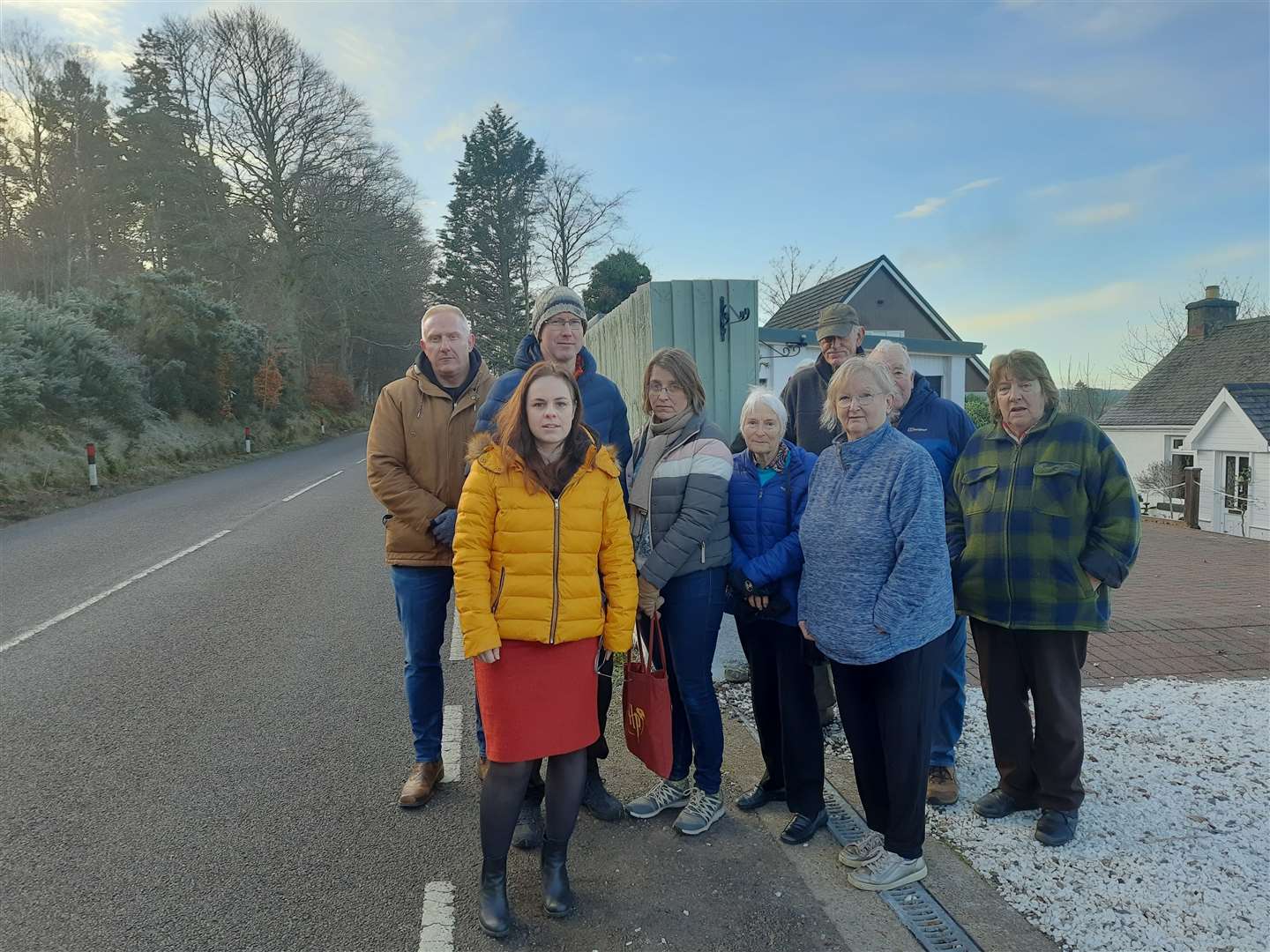 MSP Kate Forbes, pictured with some concerned local residents, said she had never seen such an alarming speed survey and wants council and police action.