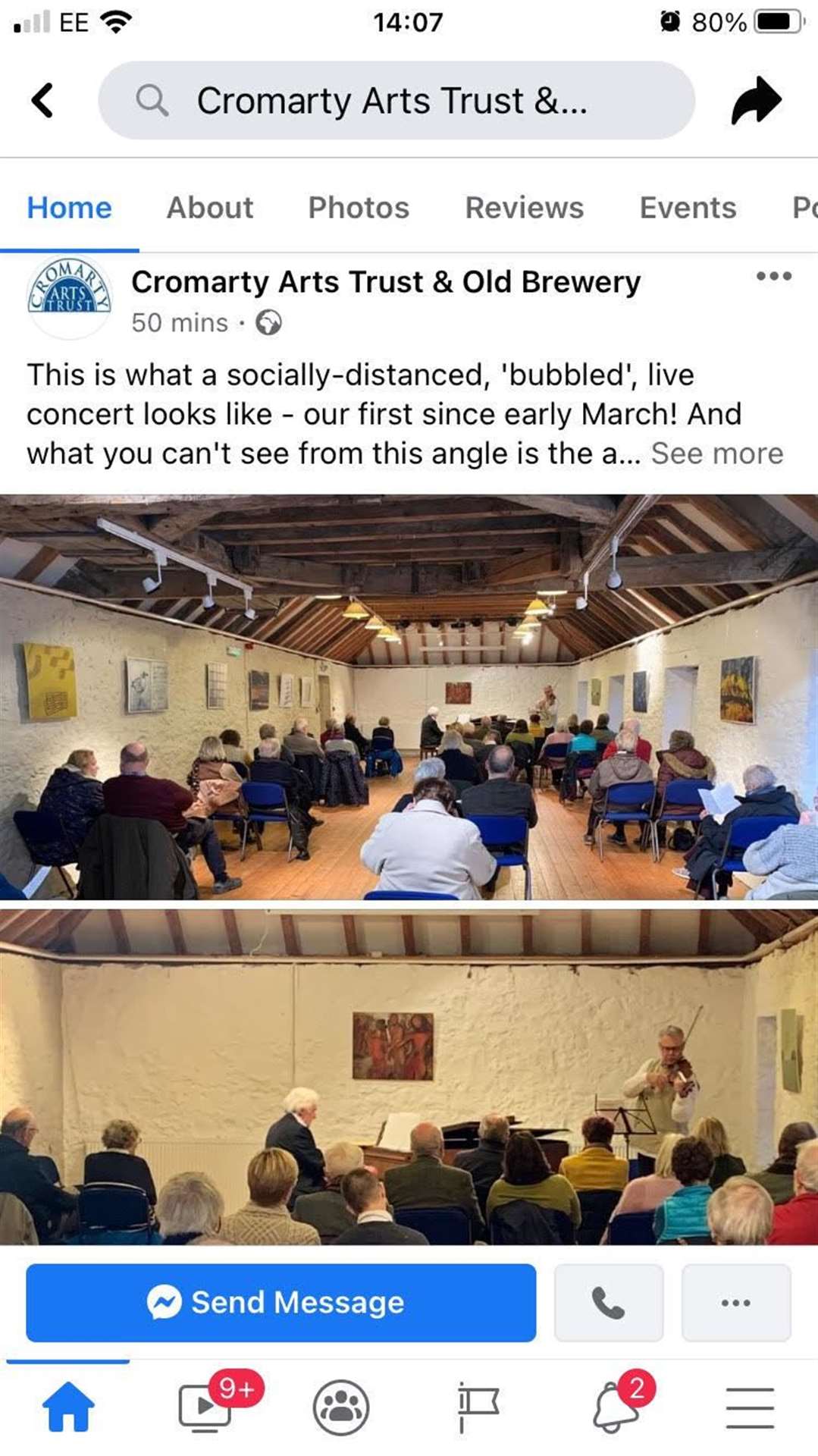 The Facebook post by Cromarty Arts Trust & Old Brewery.
