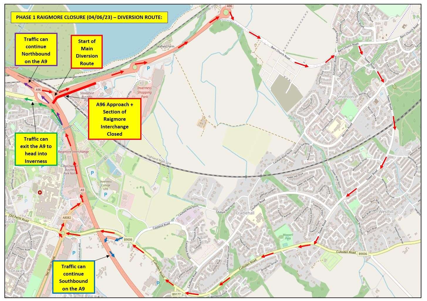 The closures and diversions in place during the first night of resurfacing work on June 4.