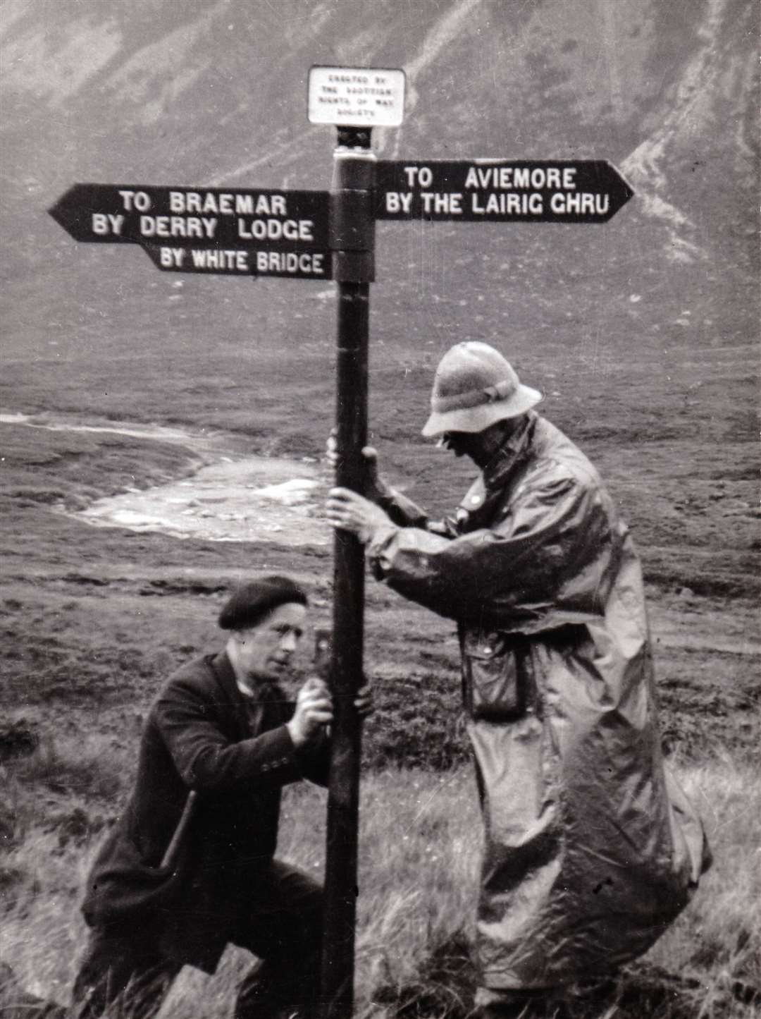 ScotWays signs were taken down at the start of World War 2 and then re-erected, like these after the war.