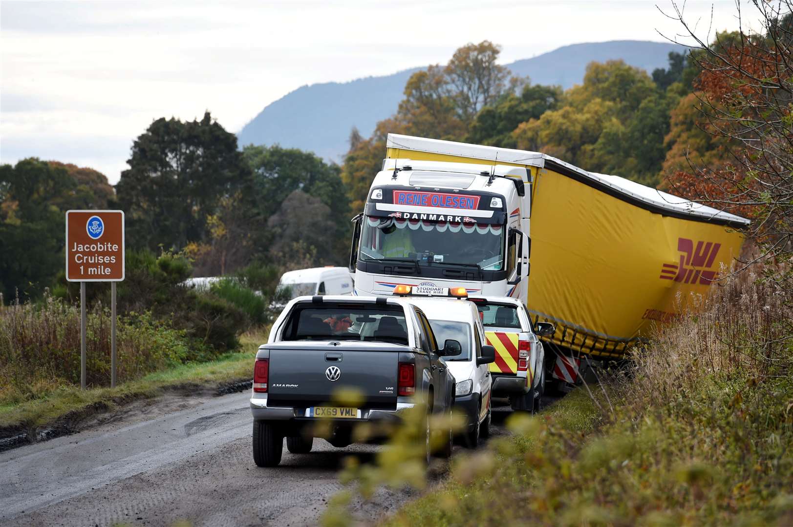 The lorry at the side of the road after this morning's incident.