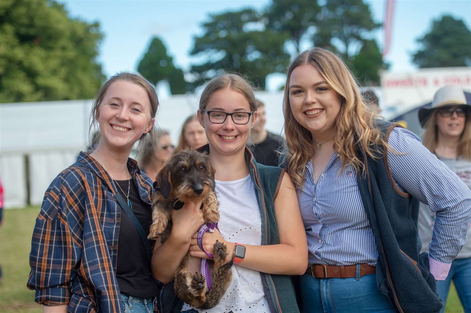 Charley McMaster, Fiona Flockhart, Dotty the dog and .Amy Colliar. Picture: Callum Mackay..