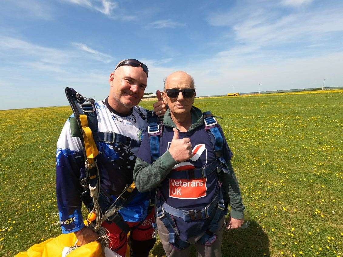 Mark Pile after his skydive (Army Parachute Association Netheravon/PA)