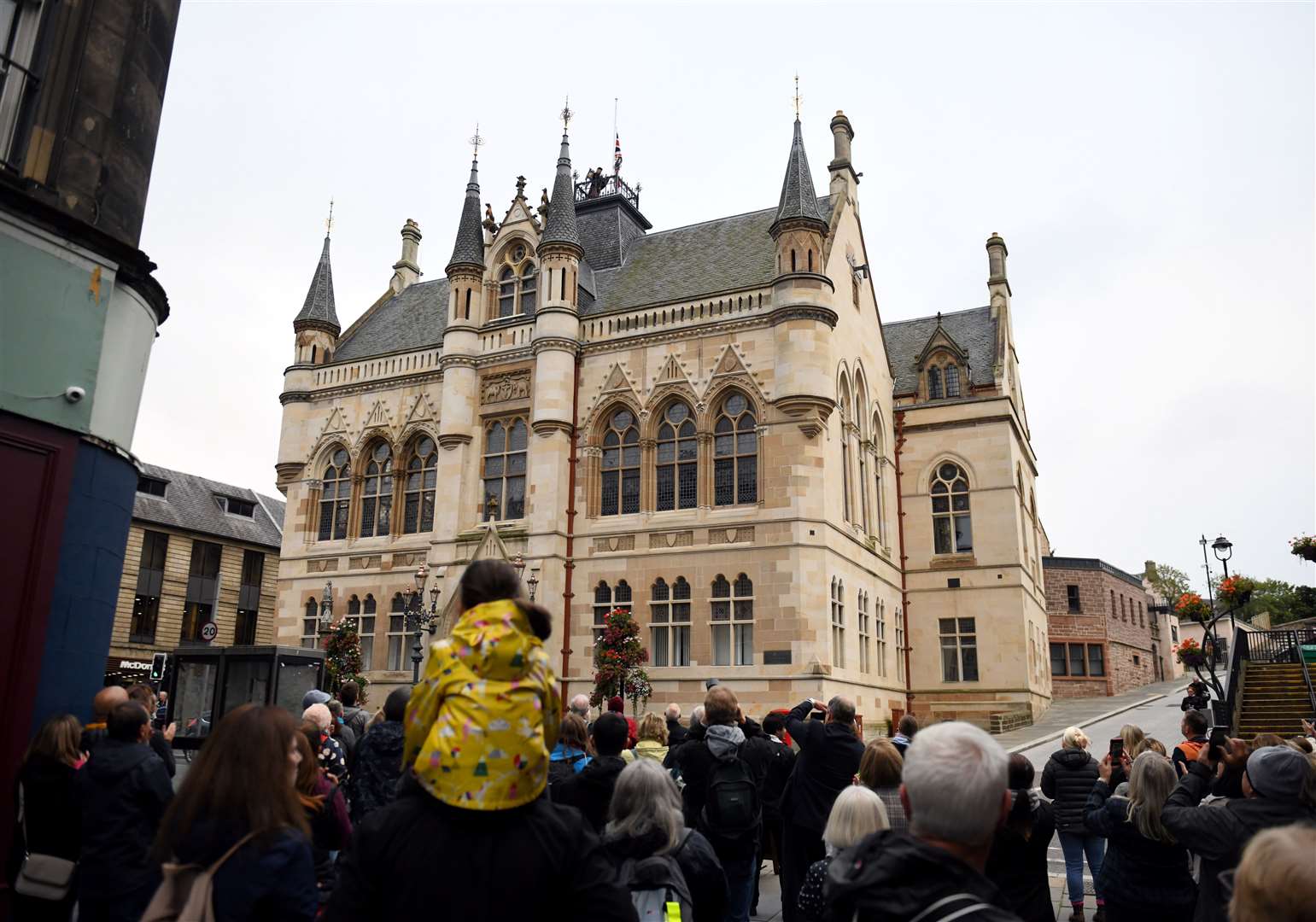 The crowd watching Scott Taylor on the roof of Inverness Town House. Picture: James Mackenzie.