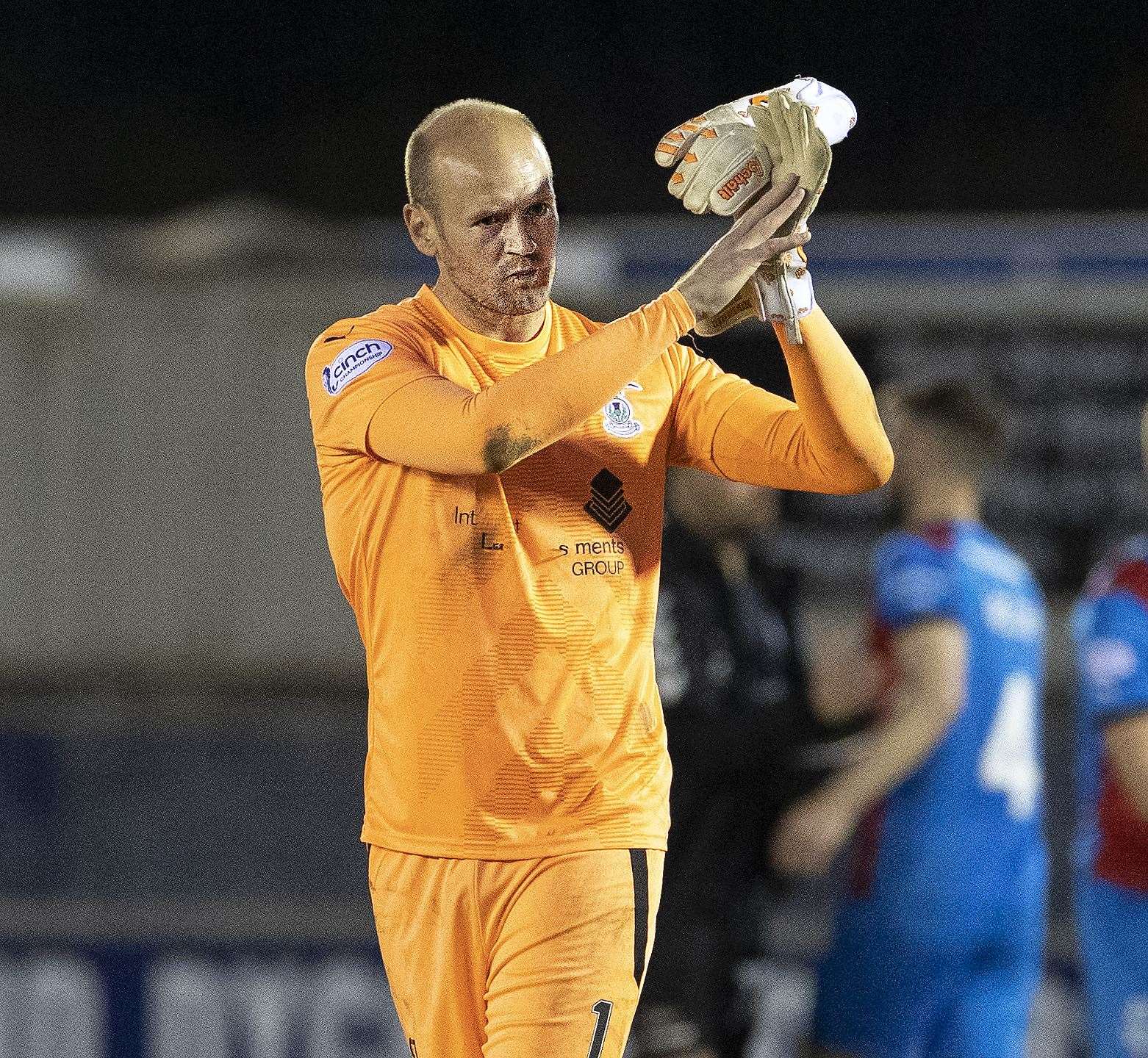 Picture - Ken Macpherson. Inverness CT(1) v Ayr United(2). 05/05/23. Dejection after full-time for the Inverness CT players.. - ICT 'keeper Mark Ridgers applauds fans.