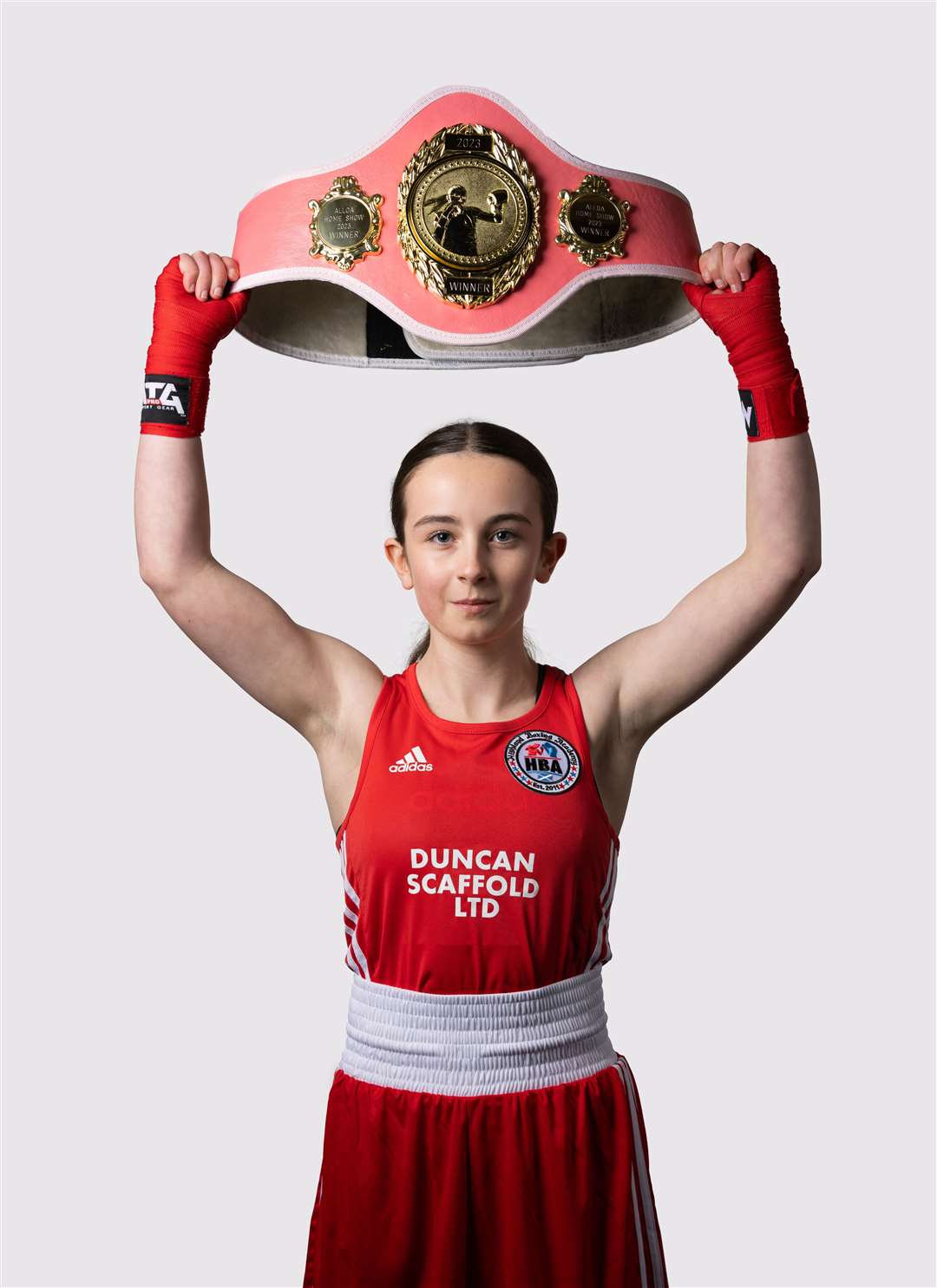 Highland Boxing Academy (HBA)'s Maria Cameron (pictured with a belt he won on Alloa Boxing Club's show in October 2023). Picture: David Rothnie