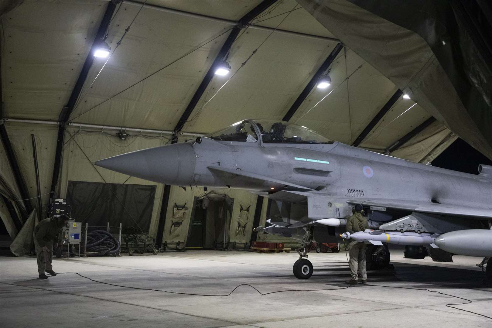 An RAF Typhoon FRG4 being prepared to conduct further strikes against Houthi targets on Saturday (Cpl Samantha Drummee/MOD/Crown Copyright/PA)
